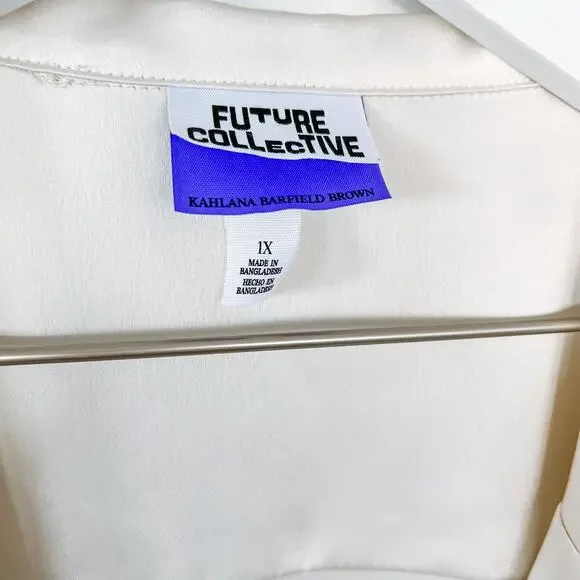 Future Collective Kahlana Barfield Brown White Satin Blouse 1X - Picture 2 of 5